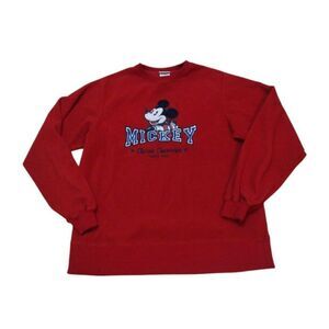 Disney Store Sweatshirt Men Small Red Mickey Mouse Embroidered Graphic Crew Neck